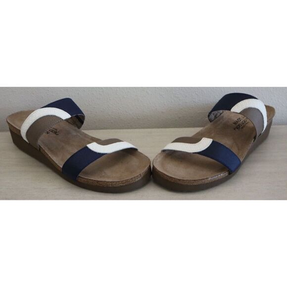 Naot Women's Sz 42 US 11 White/Blue/Khaki Leather Frankie Slide Sandals $140 - Picture 8 of 8